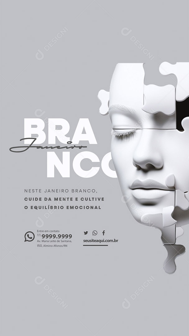 Story Neste Janeiro Branco Cuide da Mente e Cultive o Equilíbrio Emocional Social Media PSD Editável