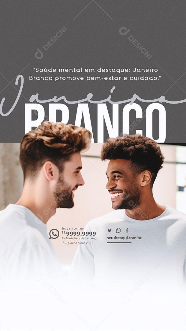Story Janeiro Branco Saúde Mental em Destaque Promove Bem Estar e Cuidado Social Media PSD Editável