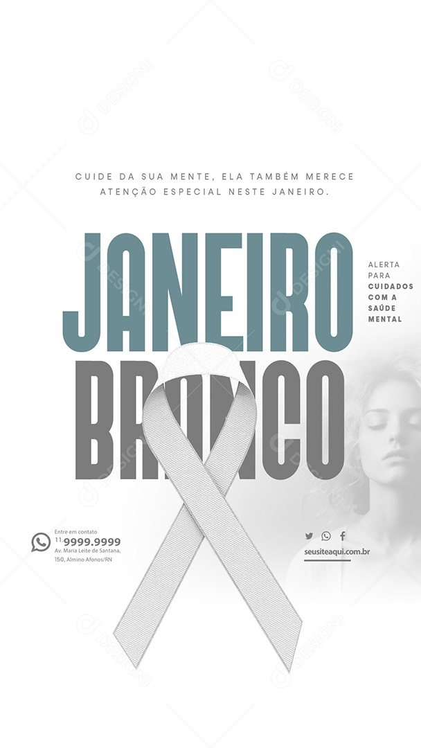 Story Janeiro Branco Alerta para Cuidados Com a Saúde Mental Social Media PSD Editável