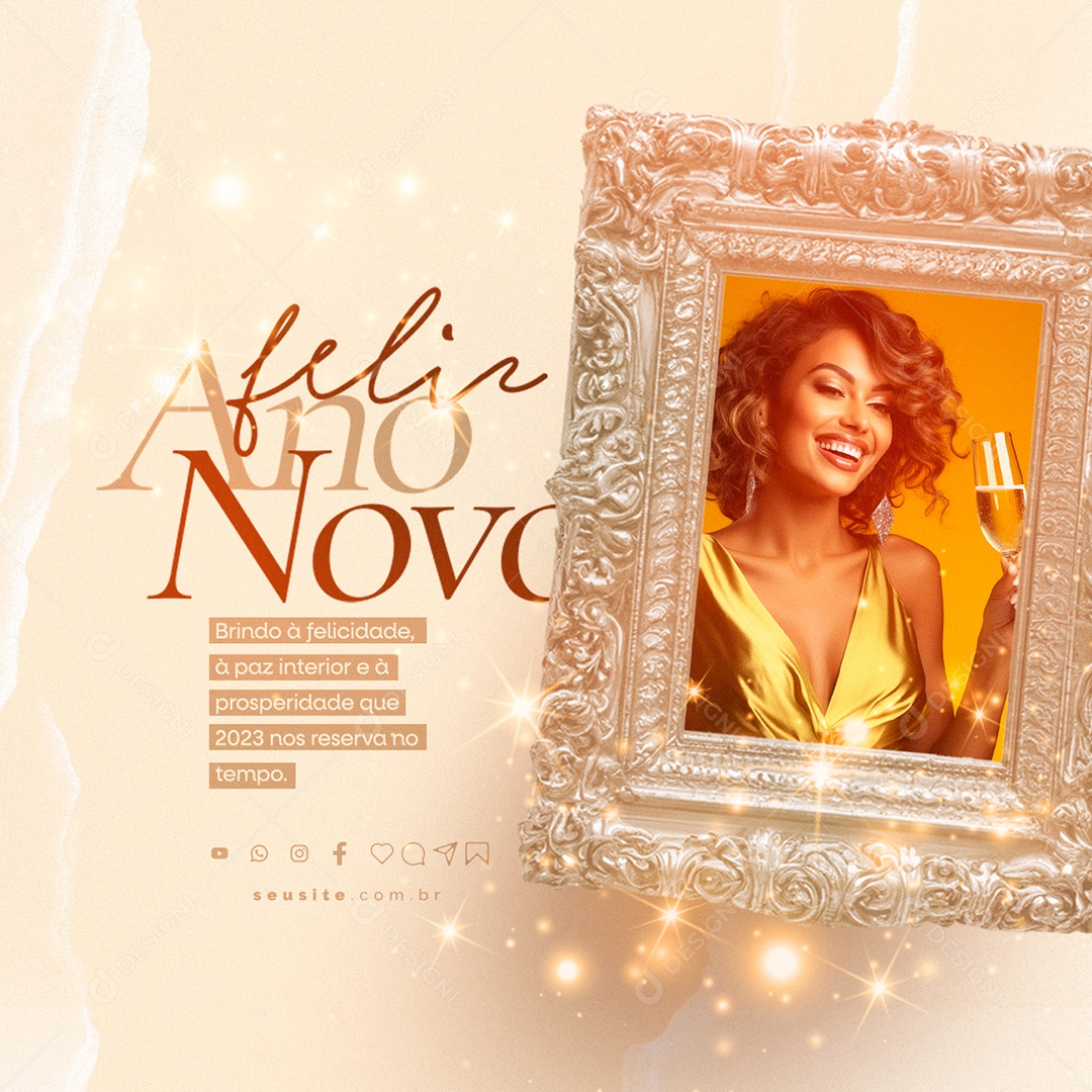Feliz Ano Novo Brindo à Felicidade Social Media PSD Editável