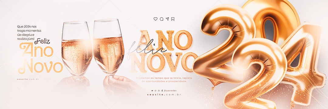 Carrossel Feliz Ano Novo 2024 Brindemos ao Tempo Que se Inicia Social Media PSD Editável