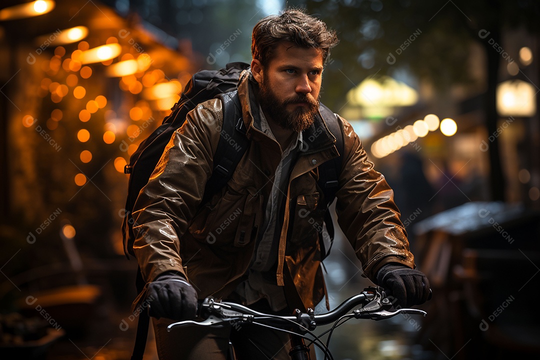 Imagem de pessoa andando de bicicleta em cidade urbana