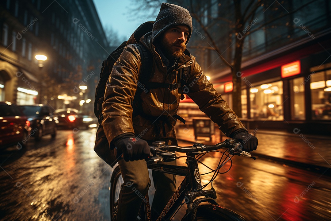 Imagem de pessoa andando de bicicleta em cidade urbana