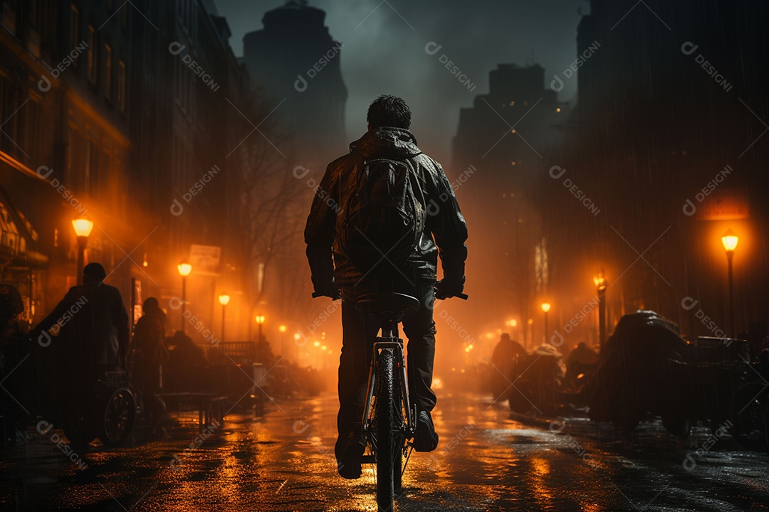 Imagem de pessoa andando de bicicleta em cidade urbana