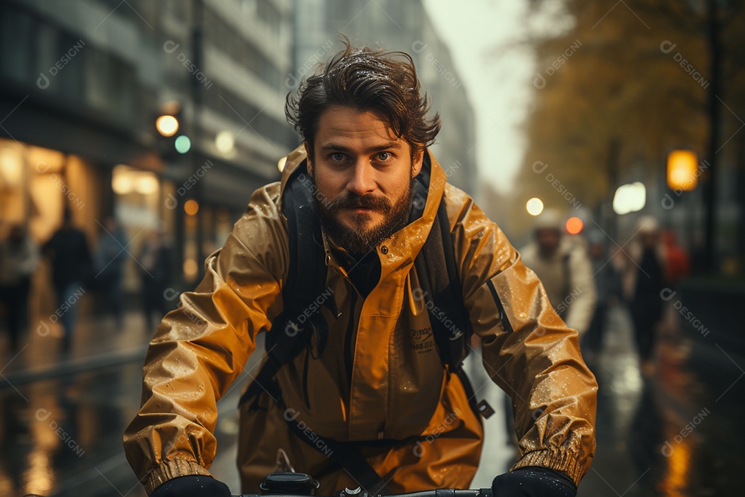 Imagem de pessoa andando de bicicleta em cidade urbana