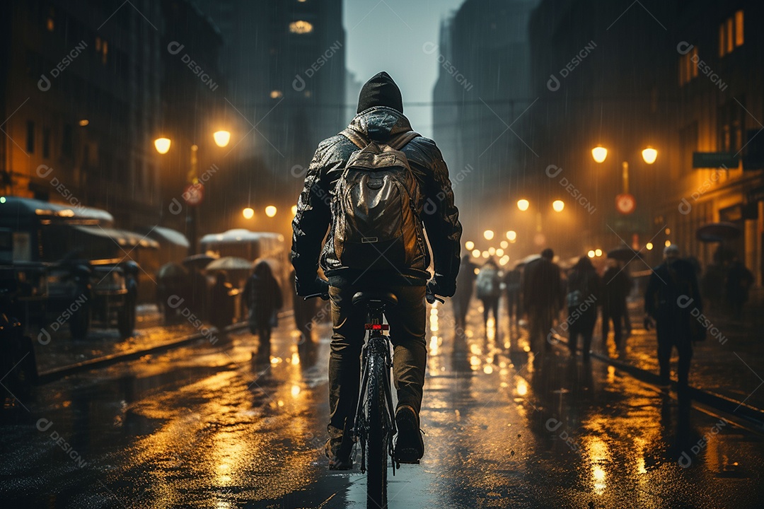 Imagem de pessoa andando de bicicleta em cidade urbana