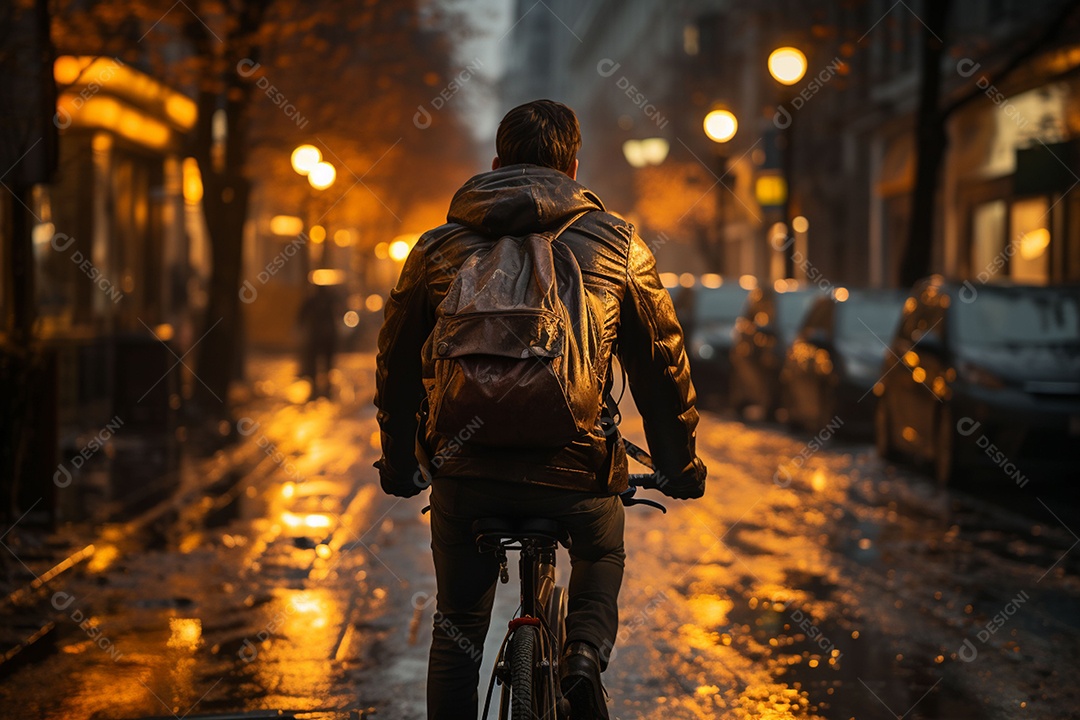 Imagem de pessoa andando de bicicleta em cidade urbana