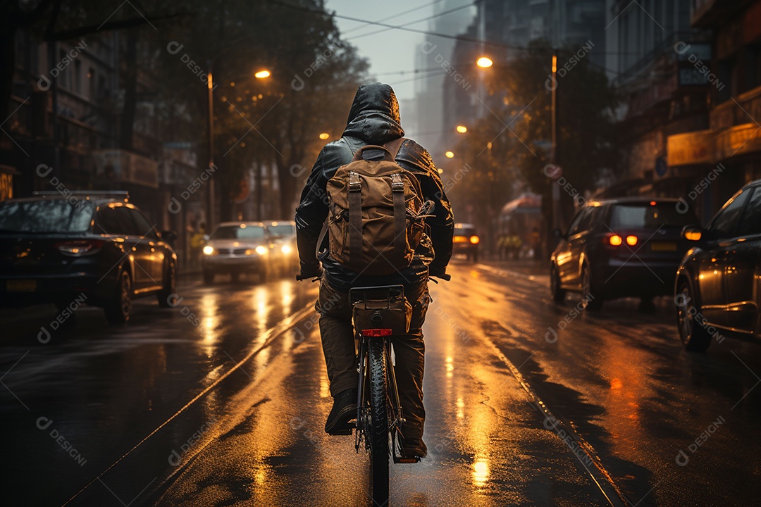 Imagem de pessoa andando de bicicleta em cidade urbana