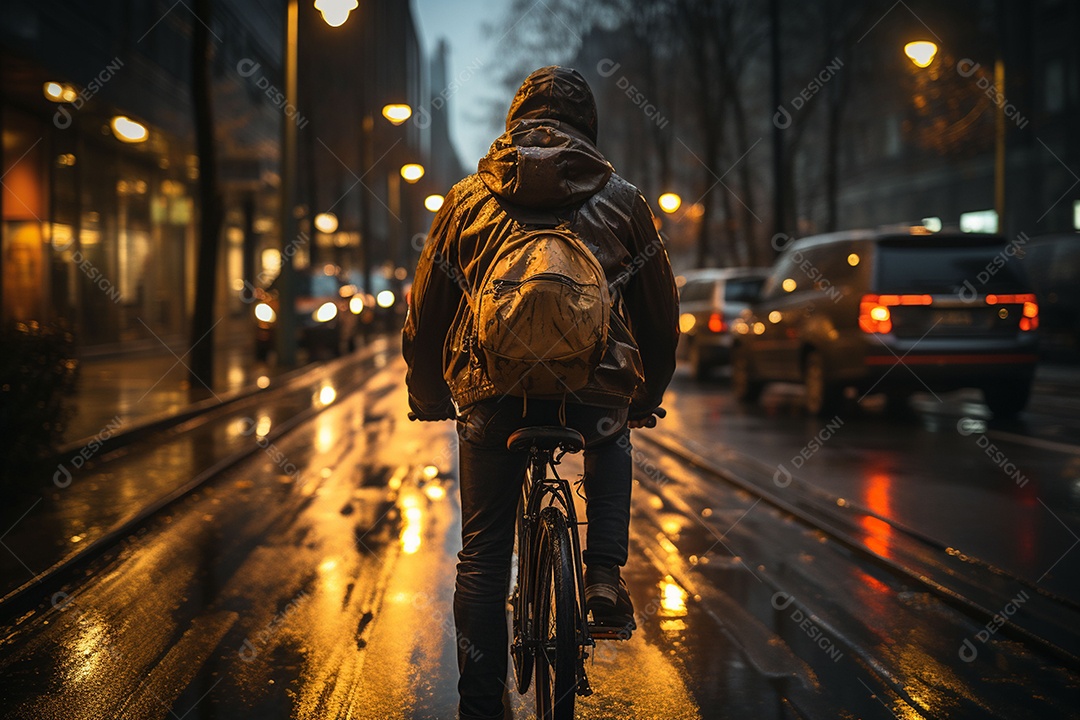 Imagem de pessoa andando de bicicleta em cidade urbana