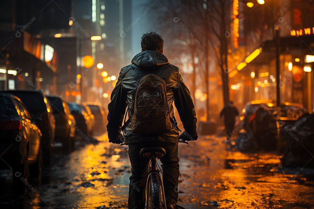 Imagem de pessoa andando de bicicleta em cidade urbana
