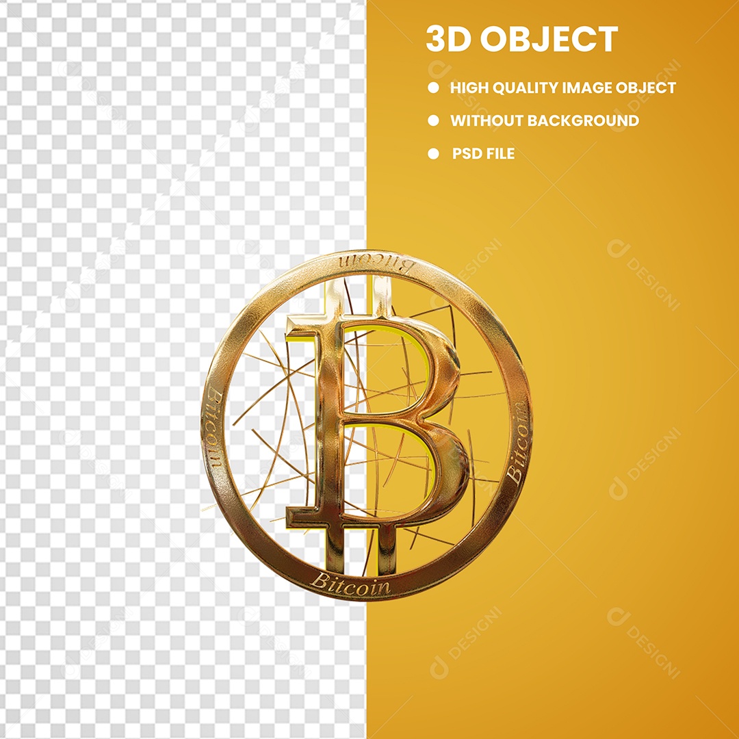 Elemento 3D Logo Bitcoin Criptomoedas Para Composição PSD
