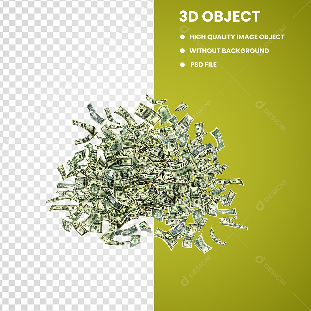 Notas de dinheiro Moeda do Dólar dos Estados Unidos Elemento 3D Para Composição PSD