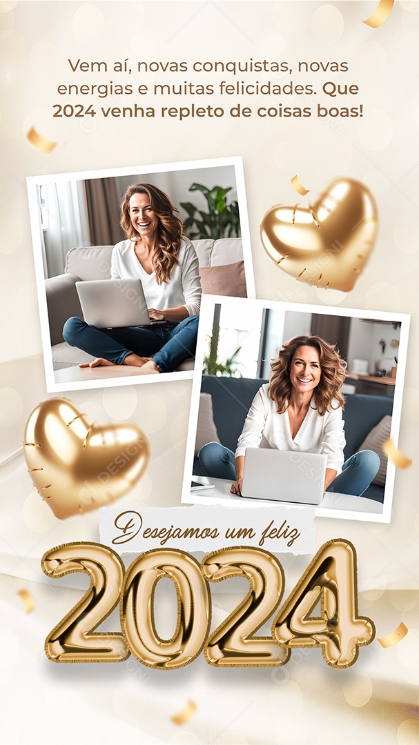 Story Desejamos um Feliz 2024 Vem Aí Novas Conquistas Energias e Muitas Felicidades Social Media PSD Editável