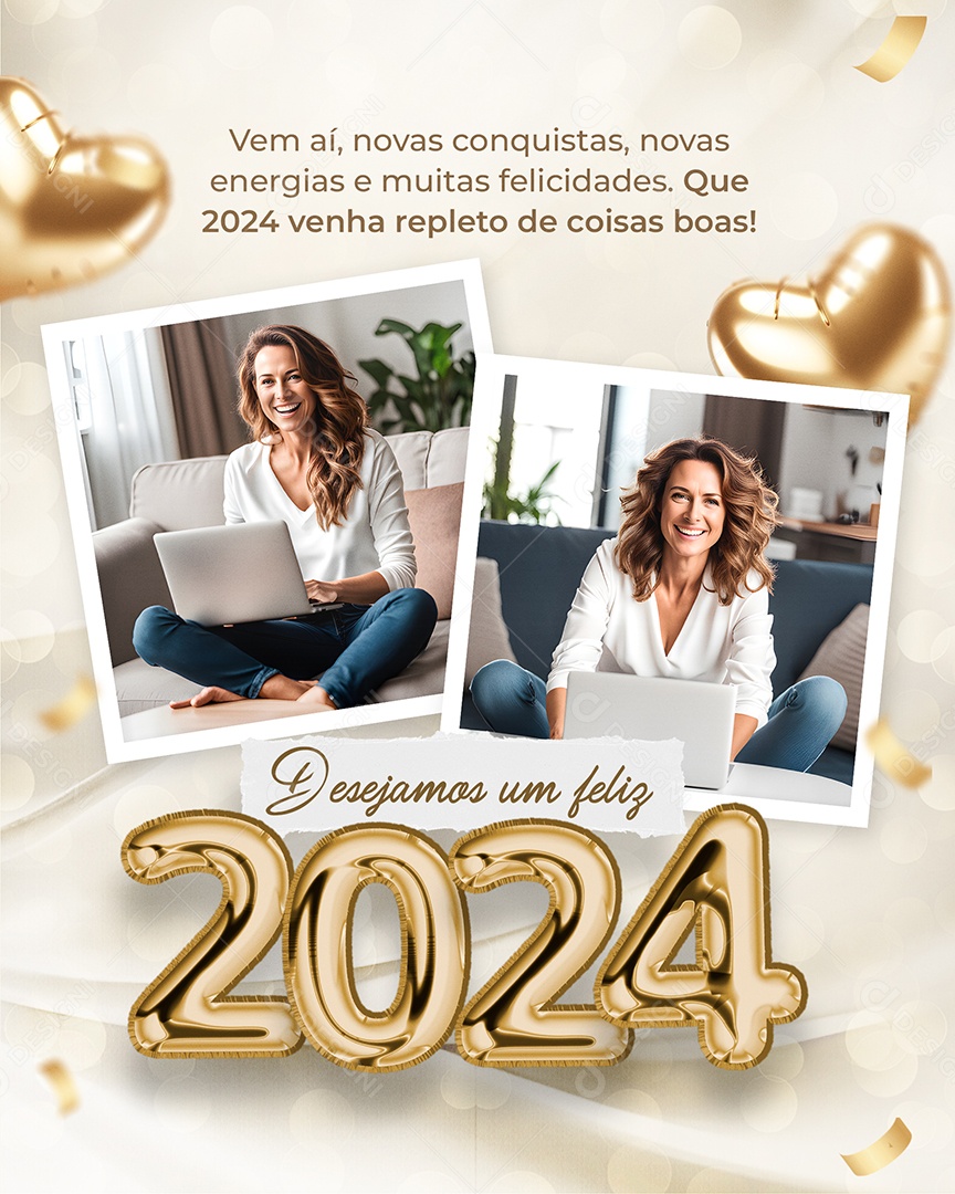 Desejamos um Feliz 2024 Vem Aí Novas Conquistas Energias e Muitas Felicidades Social Media PSD Editável