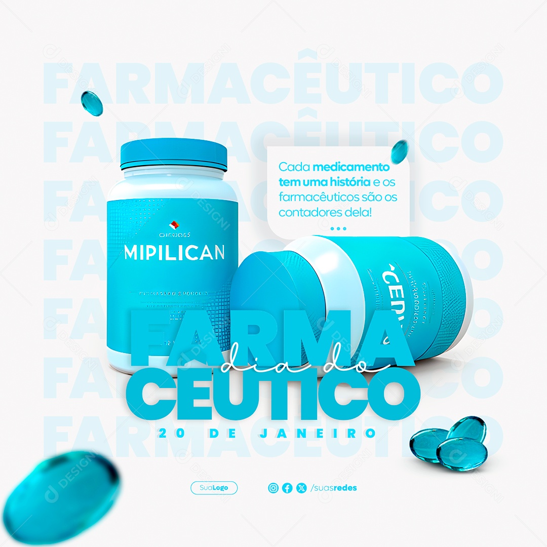 Cada Medicamento Tem Uma História Dia do Farmacêutico Social Media PSD Editável