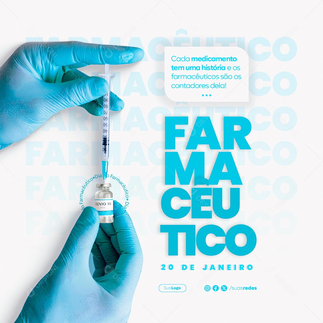 Dia do Farmacêutico 20 de Janeiro Social Media Post Feed PSD Editável