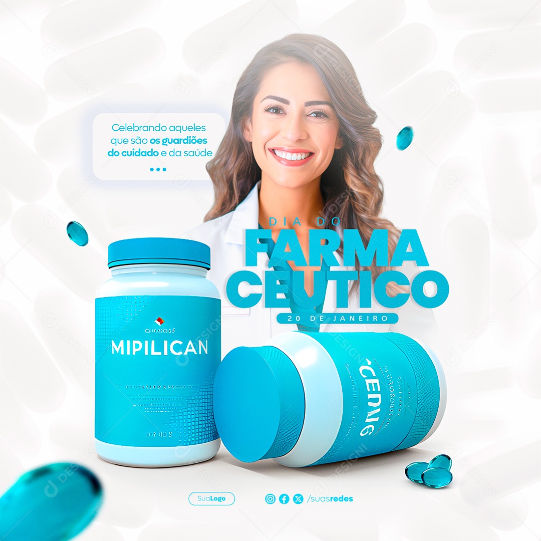 Guardiões do Cuidado Dia do Farmacêutico 20 de Janeiro Social Media PSD Editável
