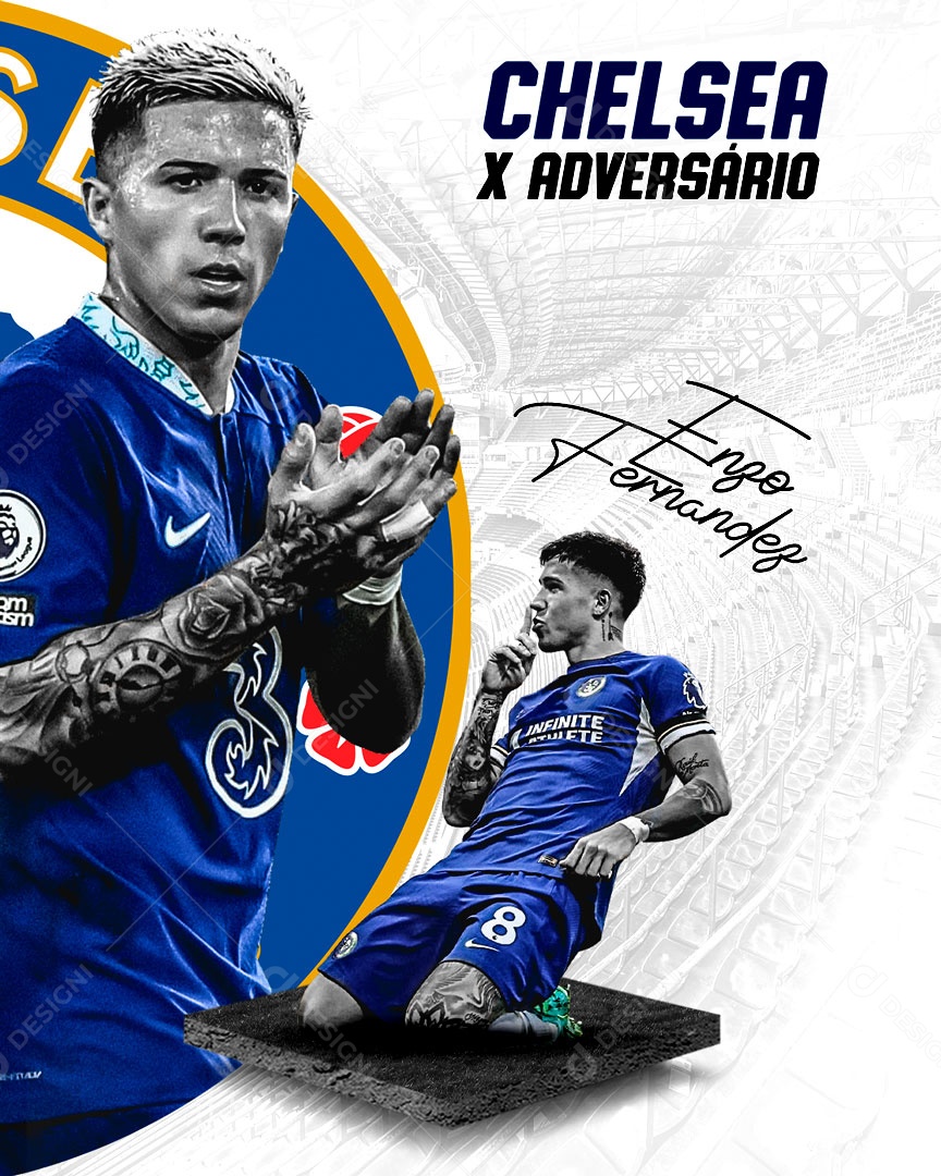 Social Media Flyer Jogador Enzo Fernandez Chelsea PSD Editável