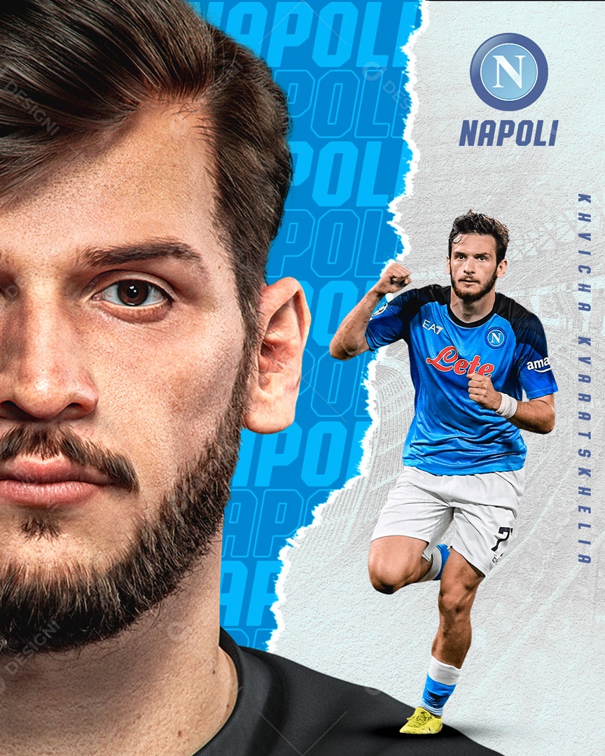 Social Media Flyer Jogador Khvicha Napoli PSD Editável