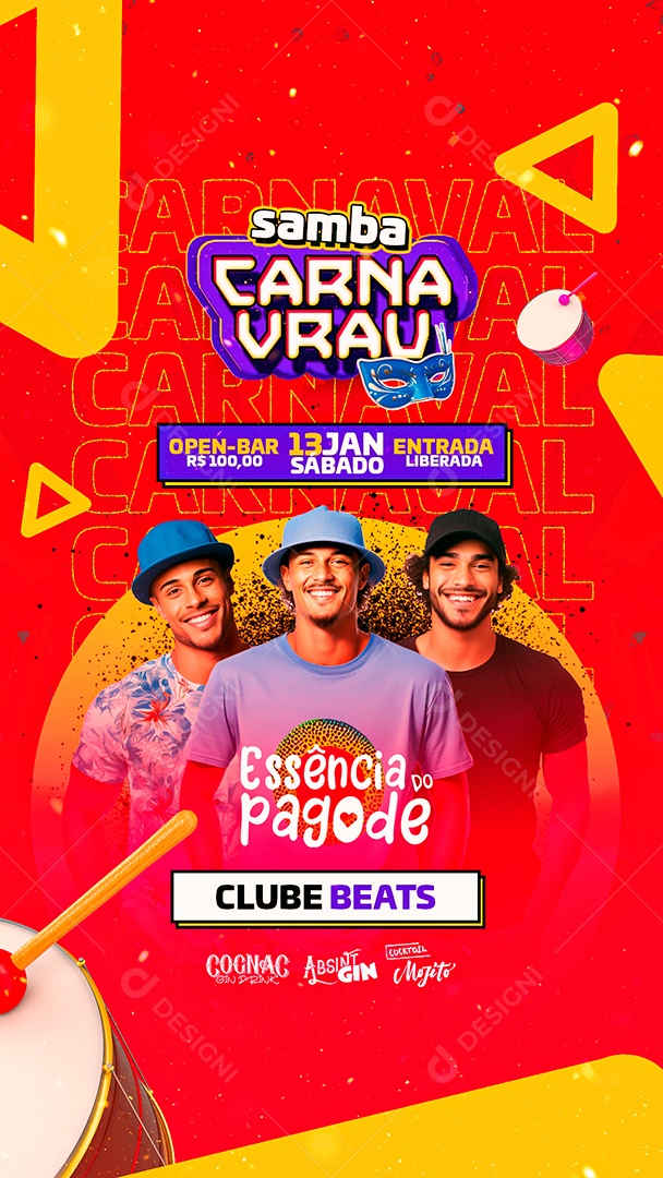 Story Flyer Carnaval Samba Carna Vrau Essência Do Pagode Social Media PSD Editável