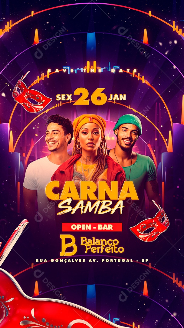 Story Flyer Carnaval Balanço Perfeito Carna Samba Social Media PSD Editável