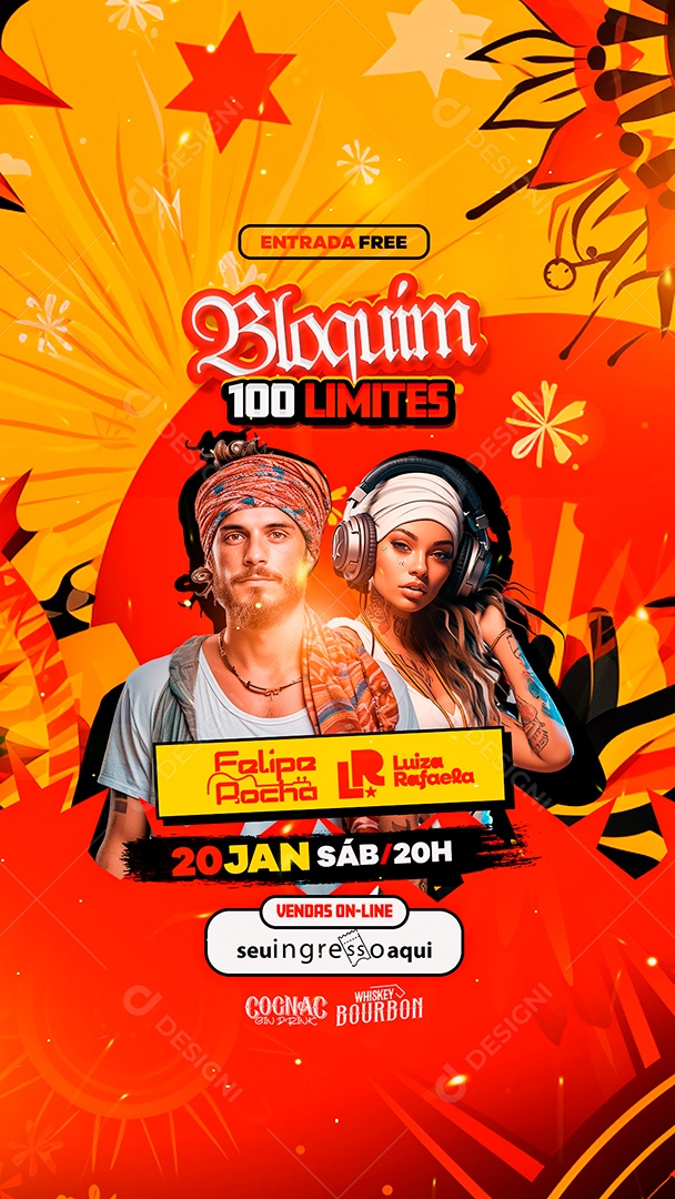 Story Flyer Carnaval Bloquim 100 Limites Felipe Rocha Luiza Rafaela Social Media PSD Editável