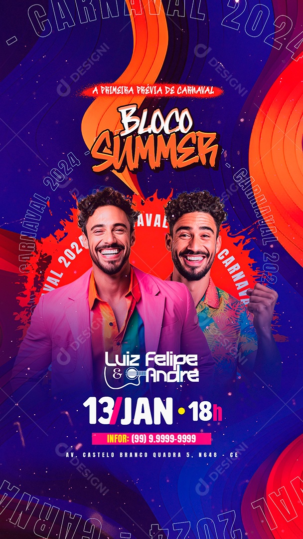Story Flyer Carnaval Bloco Summer Luiz Felipe & Andre Social Media PSD Editável