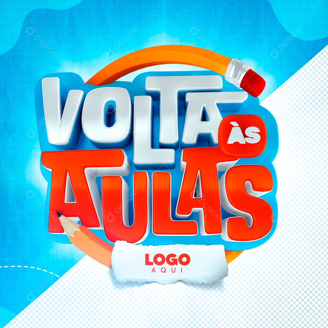Volta as Aulas Selo 3D Branco Vermelho para Composição PSD