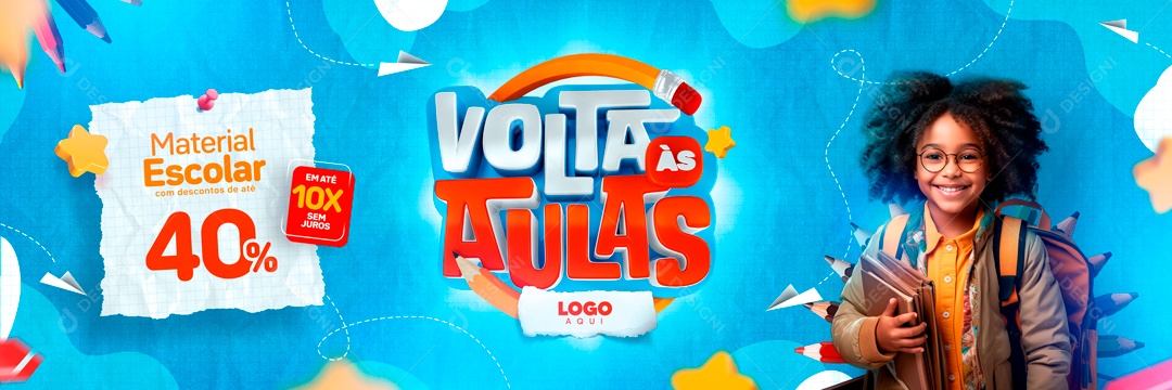 Volta as Aulas Material Escolar com Desconto Social Media PSD Editável
