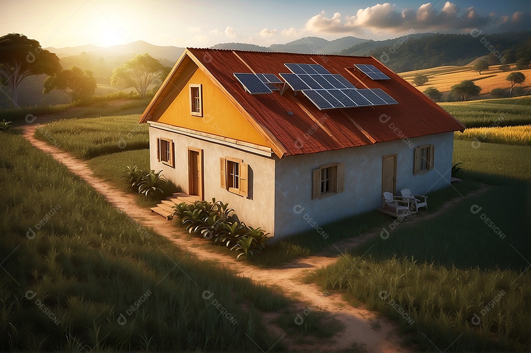Casa de campo moderna com placa solar