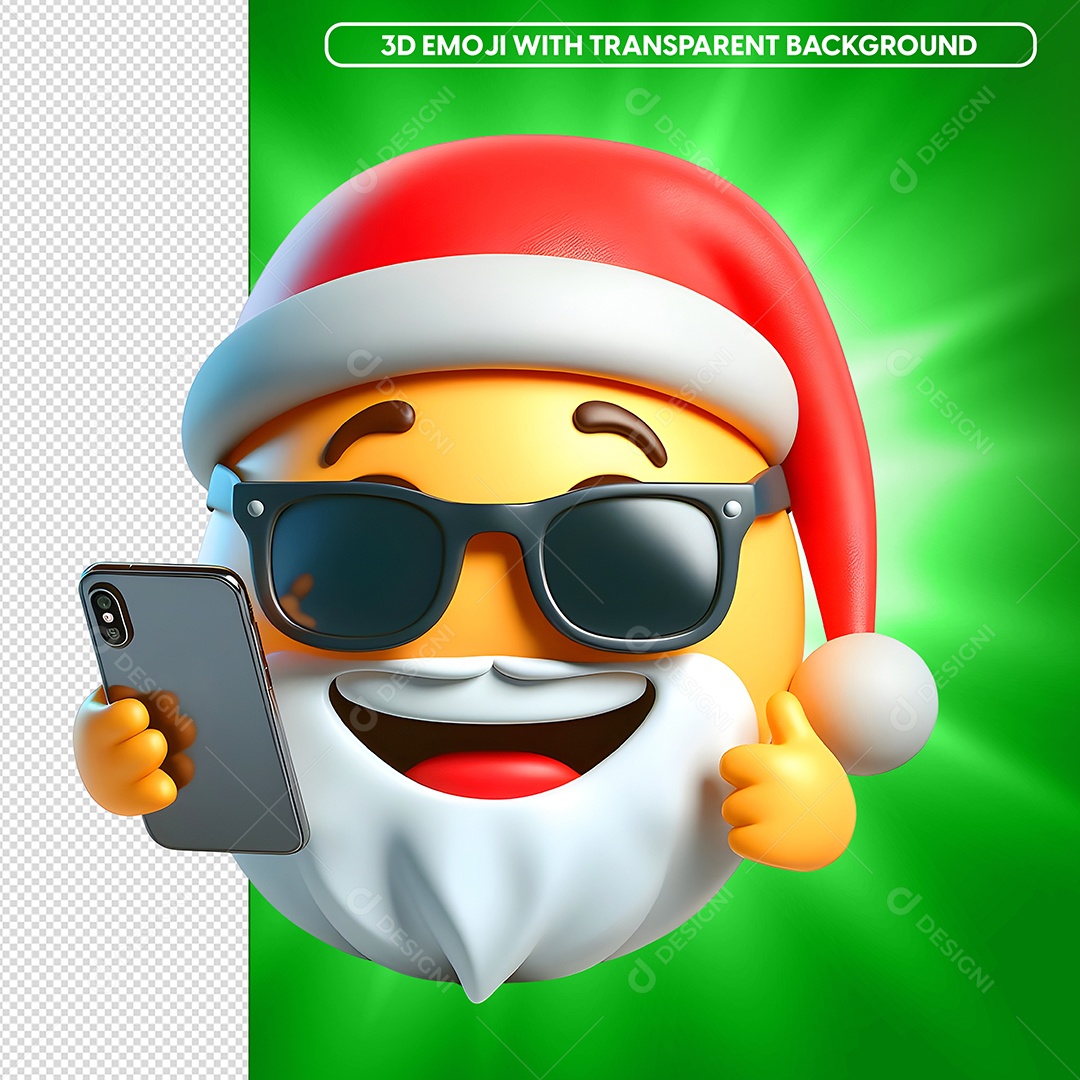 Emoji 3D Papai Noel Com Celular Para Composição PSD