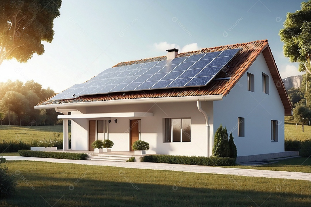 Casa de campo moderna com placa solar