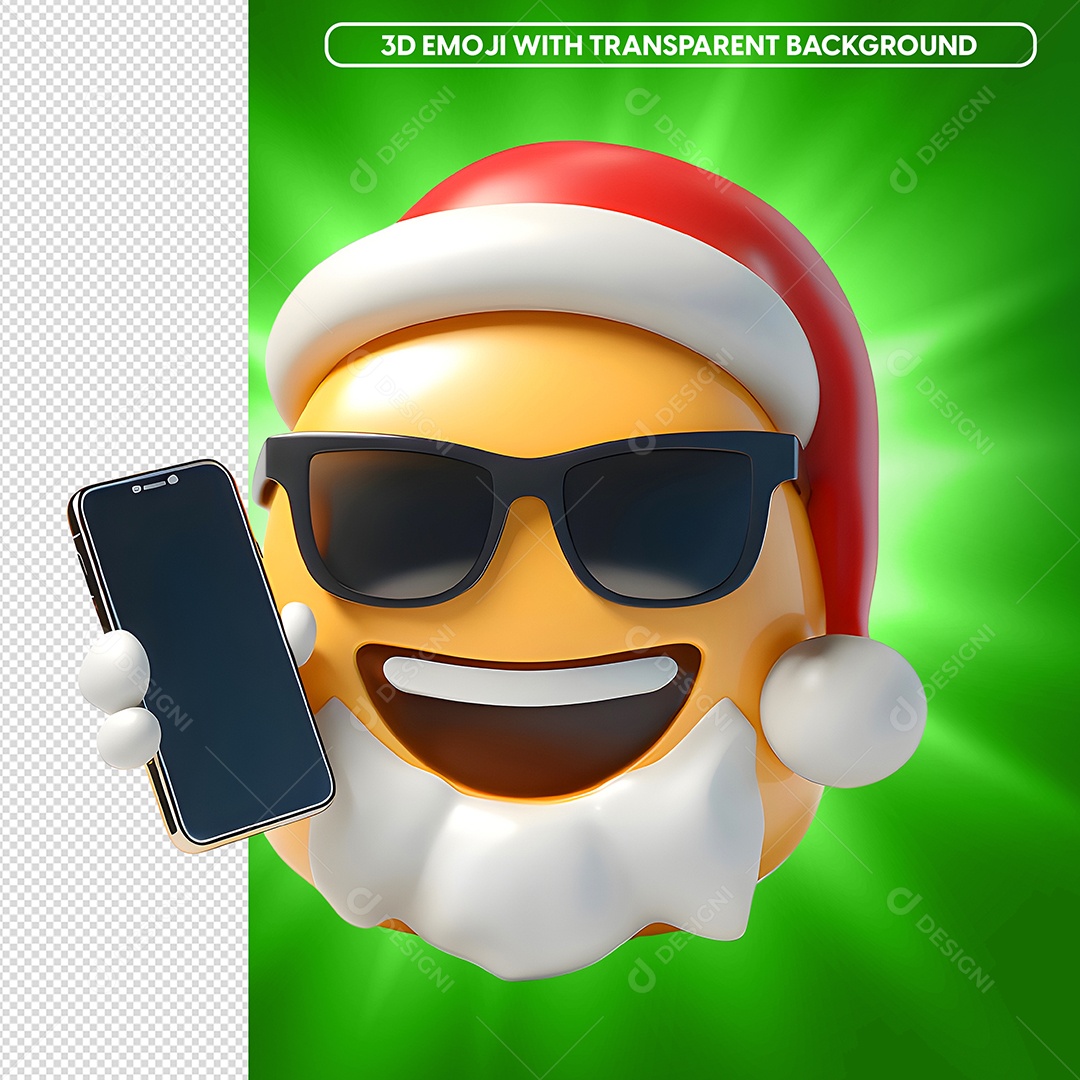 Emoji 3D Papai Noel Com Celular Para Composição PSD