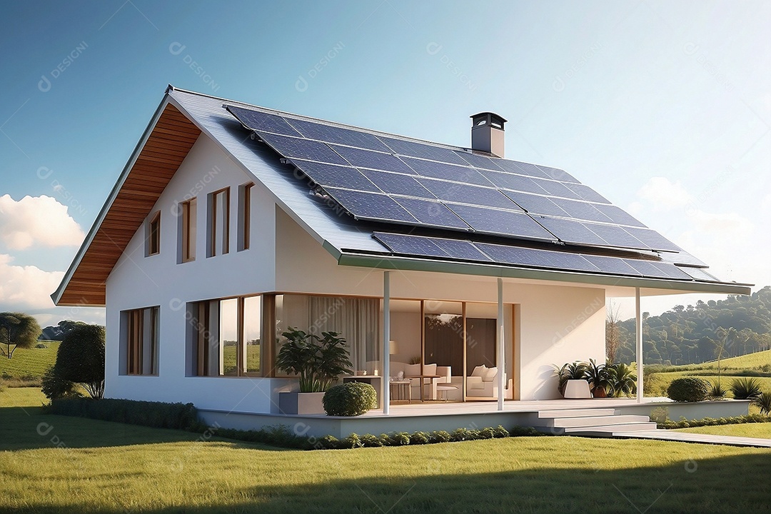 Casa de campo moderna com placa solar
