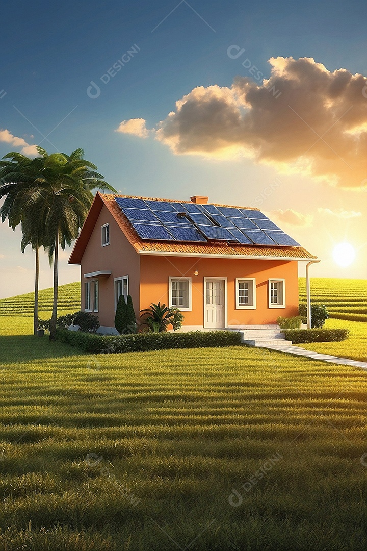 Casa de campo moderna com placa solar