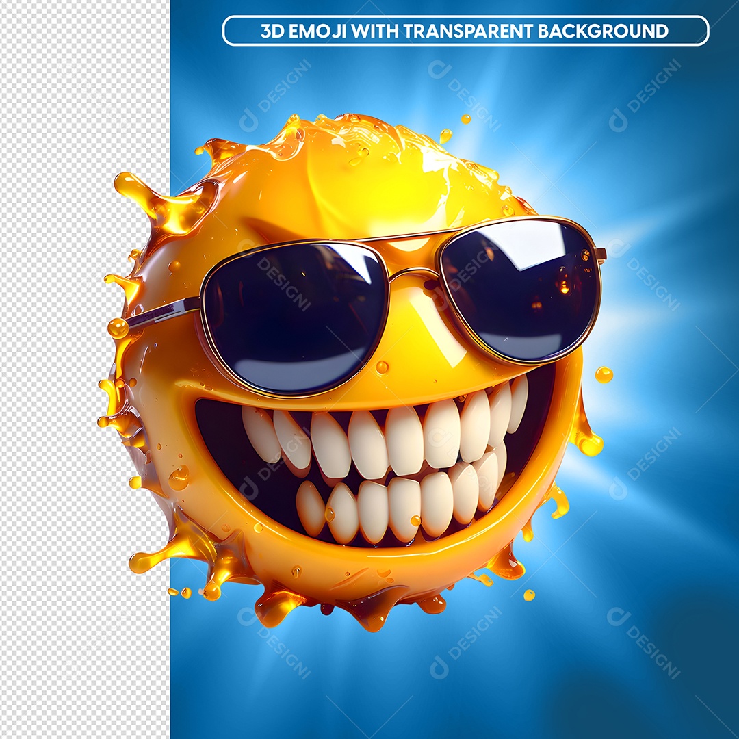 Emoji 3D Careta Sorrindo Com Óculos Para Composição PSD