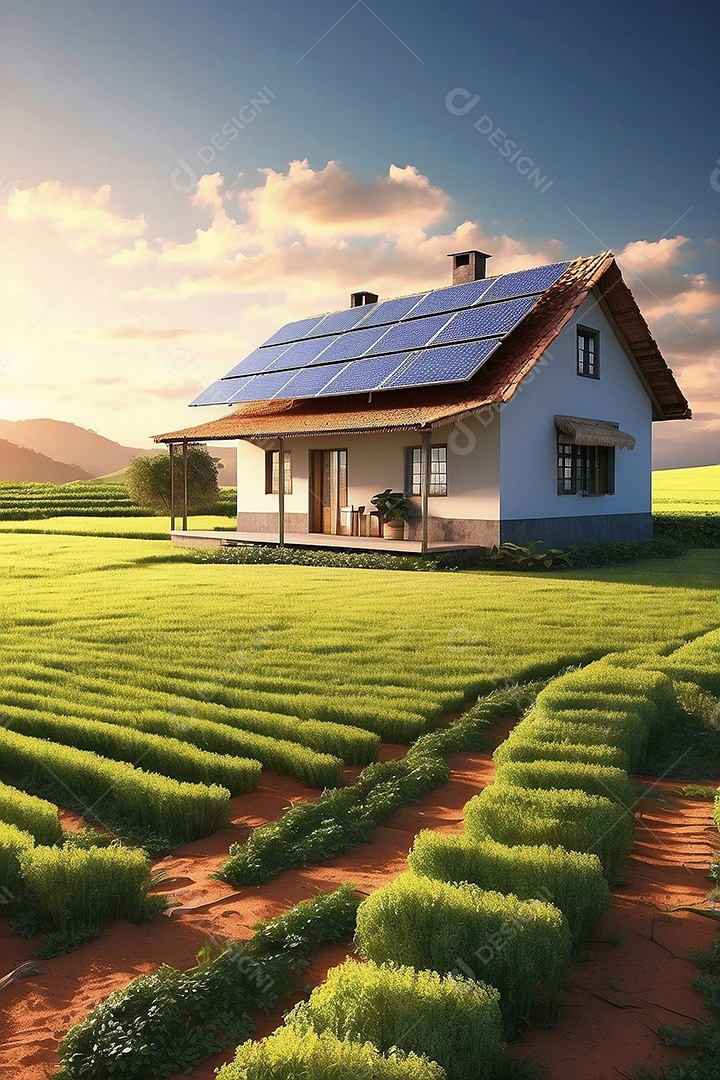 Casa de campo modetna com placa solar