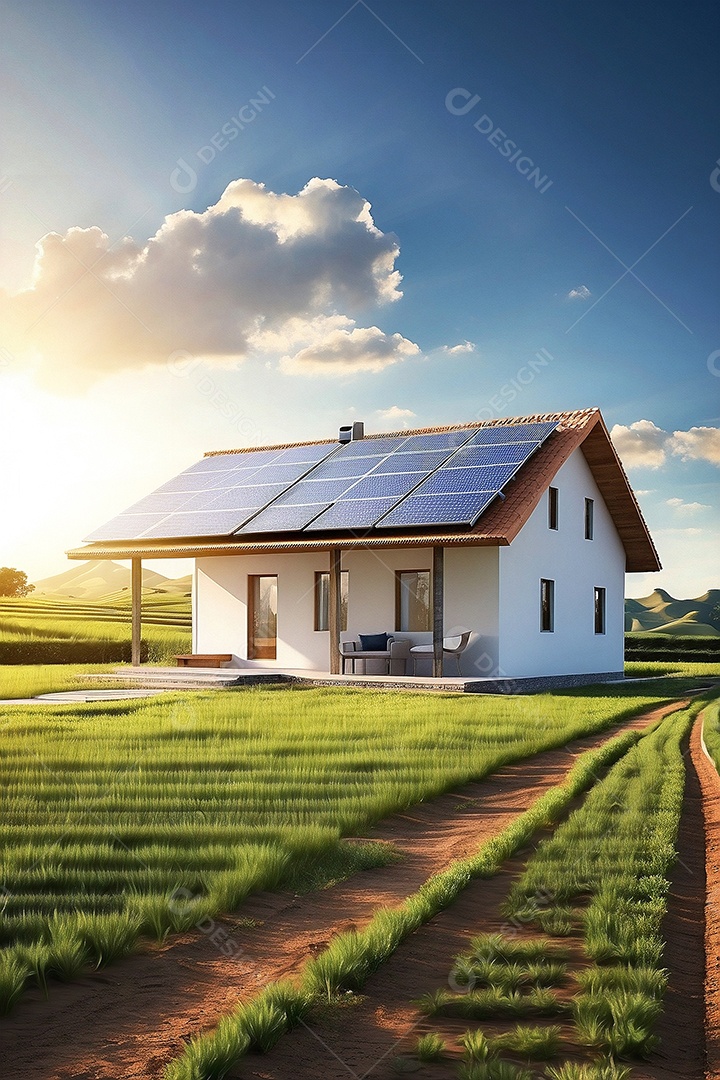 Renderizar energia solar de casa em fazenda