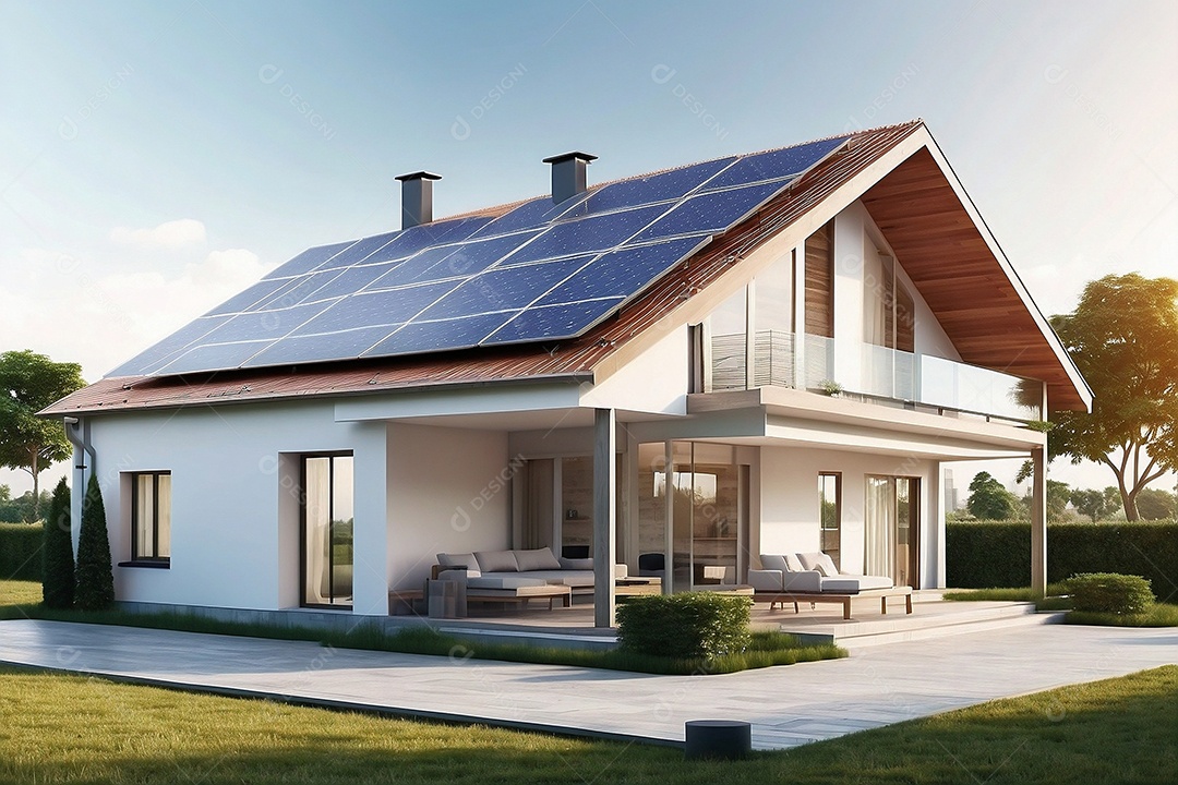 Casa com placa solar moderna