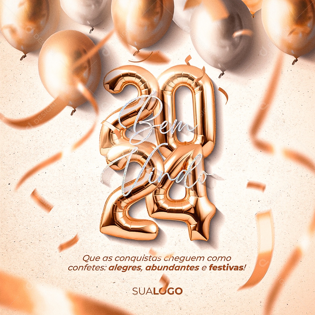 Bem Vindo 2024 Alegre Abundante e Festivo Feed Social Media PSD Editável