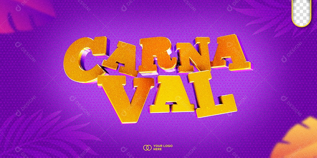 Carnaval Texto 3D Laranja para Composição PSD