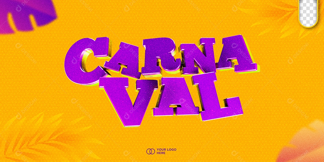 Banner Carnaval Texto 3D Roxo para Composição PSD