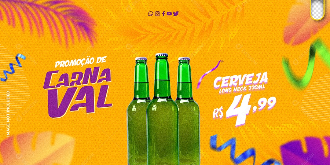 Promoção de Carnaval Cerveja Long Neck Social Media PSD Editável