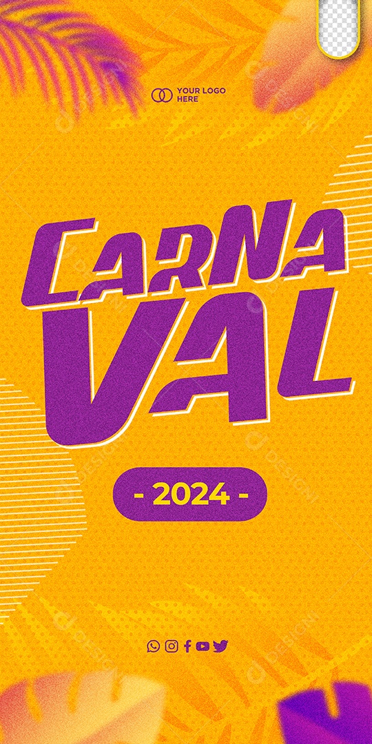 Story Carnaval Texto 3D Roxo para Composição PSD