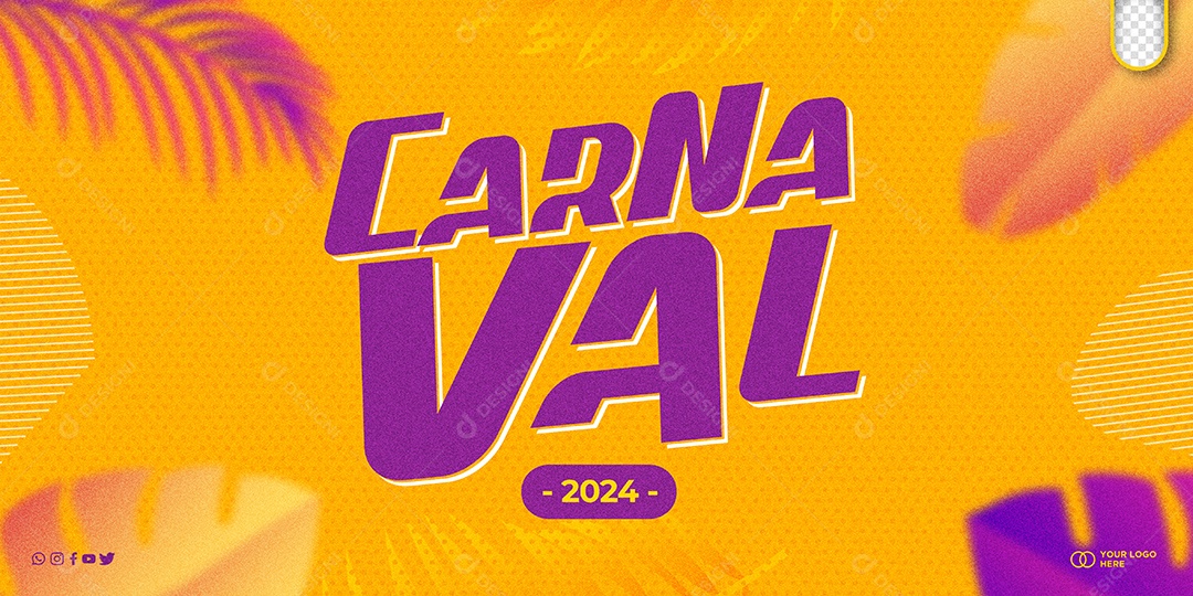 Carnaval Texto 3D Laranja Roxo para Composição PSD
