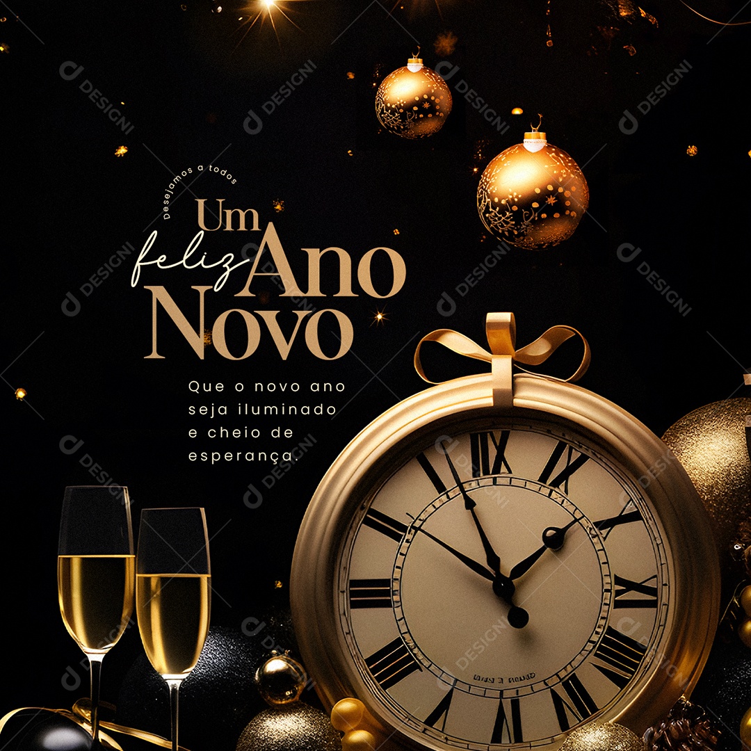 Social Media Desejamos a Todos um Feliz Ano Novo PSD Editável