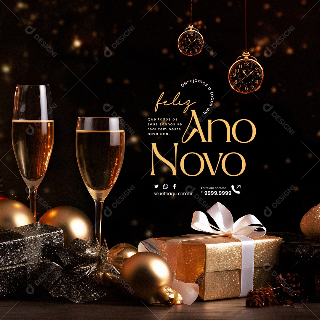 Desejamos a Todos um Feliz Ano Novo Social Media PSD Editável