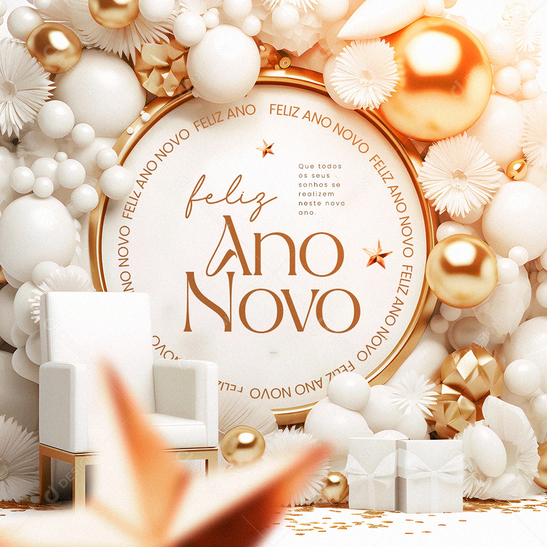 Feliz Ano Novo Que Todos os Seus Sonhos se Realizem neste Novo Ano Social Media PSD Editável