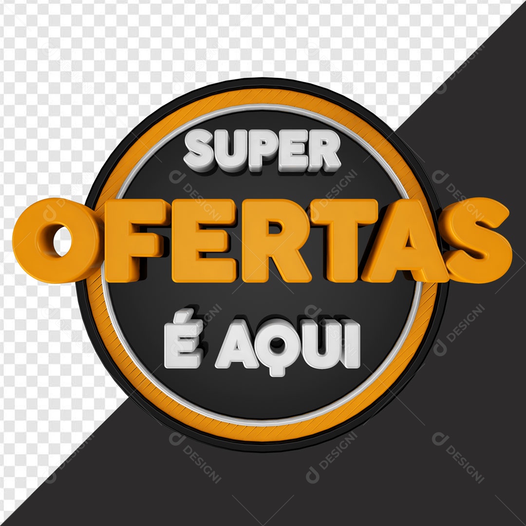 Selo 3D Preto Super Ofertas é Aqui Para Composição PSD