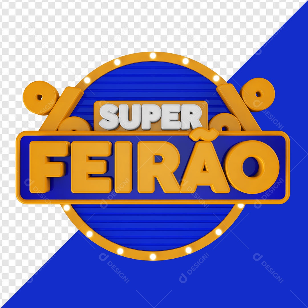 Selo 3D Azul Super Feirão Para Composição PSD